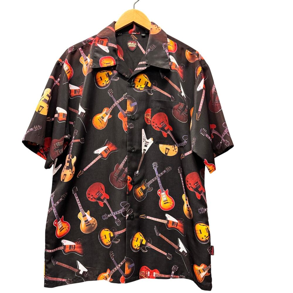 Gibson Tour Guitar Shirt Mens Large AOP Short Sleeve Button Up Dragonfly